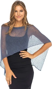 Womens Sheer Poncho Shrug Bolero, Lightweight Summer Shrug Pullover Sweater - Picture 1 of 12