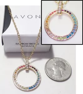 AVON 2019 Rainbow Riches MultiColor Rhinestones Eternity Circle Pendant Necklace - Picture 1 of 5