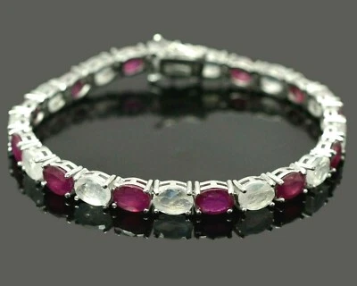 Bracciale di fidanzamento in argento sterling 925 pietra di luna arcobaleno n... - Immagine 1 di 4