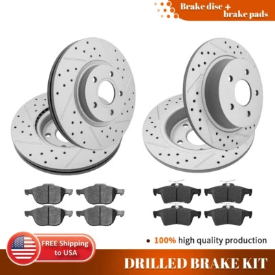 Front Rear Drilled Brake Rotors Ceramic Pads Kit For 2013-2016 Ford Escape C-Max Foto 1 de 4