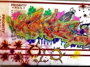 graffiti art original USPS PRIORITY LG BOX BY TOPIK TSK RTH 1134 BURNER - Picture 1 of 14