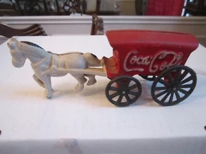 ANTIQUE CAST IRON COCA-COLA CART & HORSE SET - HEAVY - 7 1/2" LONG  - Picture 1 of 8