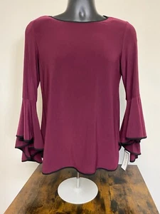 Sam & Jess Women's Mulberry Burgundy Crew Neck 3/4 Bell Sleeves Top NWT - Picture 1 of 4