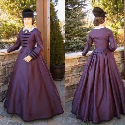 Vestido vitoriano da década de 1860 roxo feminino histórico da era da Guerra Civil vestido vintage - Imagem 1 de 4