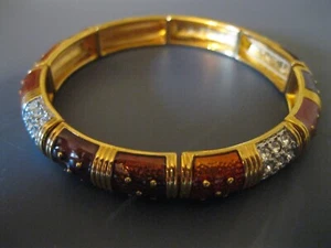 Vintage Joan Rivers Enameled Bracelet. Pretty Brown, Orange, Gold Tones 8" - Picture 1 of 12