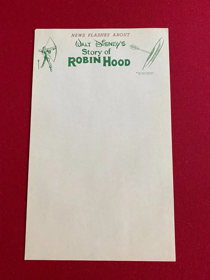 1952, Walt Disney, "Historia de Robin Hood", membrete "sin usar" - escaso/de colección Foto 1 de 1