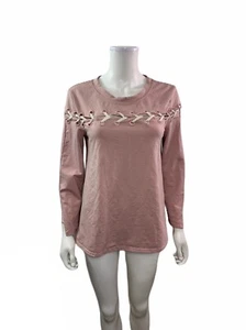 Entro Damen Größe Small Langarmshirt zum Binden im Brustbereich einfarbig rosa - Bild 1 von 4
