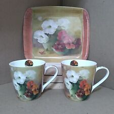Pimpernel 8124 Floral Offering 2007 Art In Motion Set Of 2 Ceramic Tea Cups And