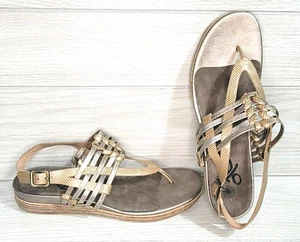 New Sz 11 OTBT Womans Aviate Wedge 1.5" Heel Shoe Sandle Gold Silver Gladiator - Picture 1 of 12