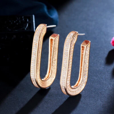 Pendientes tipo argolla de plata 925 circonita cúbica enchapados en oro amarillo medio redondo geométricos Mirco Pave Foto 1 de 4