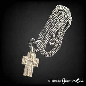 VTG 4 Way Cross Jesus Virgin Mary & Saints Silver Tone Medal Necklace - Picture 1 of 7