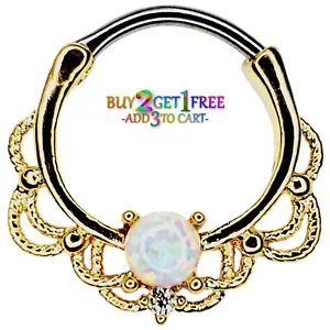 16G SEPTUM CLICKER ÓPALO SINTÉTICO Anillo Piercing Colgador Aro Oro 9121 3 - Imagen 1 de 1