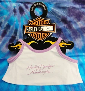 NEW HARLEY DAVIDSON STUFFED BEAR BABY DOLL TANK TOP CLOTHES WHITE PURPLE TRIM - Picture 1 of 4
