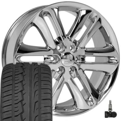 22x9 Chrome 3918 Wheels 285/45r22 Tires & TPMS Set Fits Ford Trucks F150 - Image 1 of 4