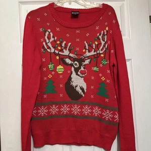 Well worn holiday sweater red Christmas Ugly Sweater Deer Ornaments Size XLarge - Picture 1 of 20