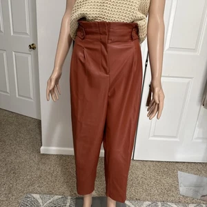 Ann Taylor die Kunstleder Paperbag Knöchelhose in Morrocan Spice Größe 10 neu ohne Etikett - Bild 1 von 9