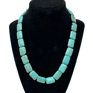 Vintage Flat Slab Turquoise Necklace Magnetic Clasp 18" - Picture 1 of 7