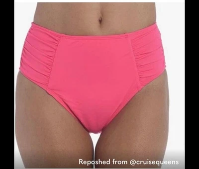 NWT La Blanca Vibrant Pink Ruched Bikini Bottom, Tummy Control, Size 10 - Image 1 of 4
