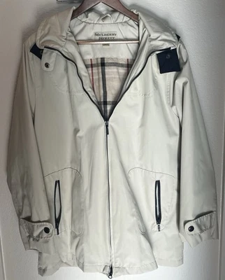 Impermeable Mulberry Street Hombre Beige Con Capucha Extraíble Grande Cremallera Frontal Foto 1 de 4