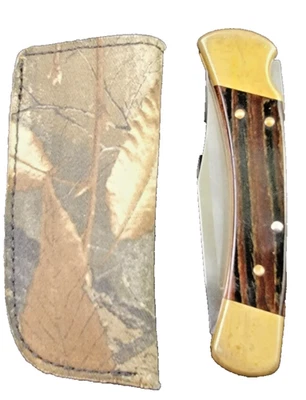 Funda de cuchillo de cuero Buck 110 camuflaje estuche hecho a mano 6265 herramienta Buck nueva Foto 1 de 4