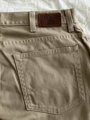 Vintage Mens LL Bean Jeans Khaki Tan Denim 34X30  Relaxed USA Fabric Mexico Made - Image 1 of 4