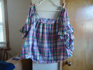 Neu mit Etikett Terra and Sky Pullover Bluse Shirt Oberteil mit eckigem Ausschnitt bunt kariert Größe 3X - Bild 1 von 7