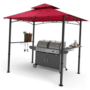 8'x 5' Grill Gazebo Double Tiered Outdoor BBQ Gazebo Canopy with LED Light - Picture 1 of 7
