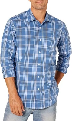 Camisa informal de popelina de manga larga a cuadros azul aguamarina grande Amazon Essentials para hombre Foto 1 de 4
