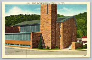 Cartolina d'epoca in lino prima chiesa battista Gatlinburg Tennessee - Foto 1 di 2
