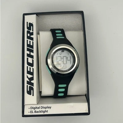 Reloj digital Skechers negro y azul EL retroiluminación funcionando en una caja Foto 1 de 4