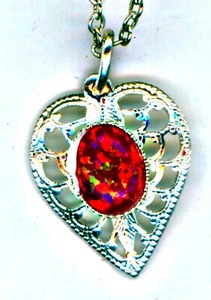 OPAL PENDANT on matching chain, good red color play, Gilson Opal Necklace - Picture 1 of 3