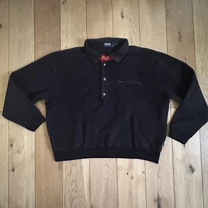 Polo Ralph Lauren Popper Pile Uomo Grande Nera Collo 1/4 Zip Vintage - Foto 1 di 9