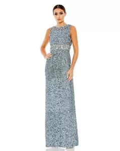 Mac Duggal #10839 Sin mangas Lentejuelas Pizarra Azul Embellecido Escote Vestido 4 Nuevo con Etiquetas - Imagen 1 de 7