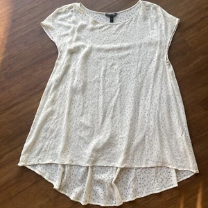 Eileen Fisher Blouse Women Large Tunic Confetti Laser-Cut Silk High Low Off-Whit - Picture 1 of 11
