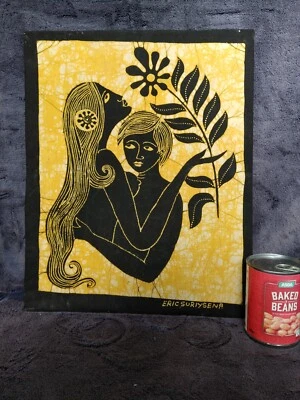 Large Vintage Erotic Batik Wall Fabric Cloth Art Suriyasena Sri Lankan Artist - Image 1 of 4