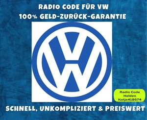 VW Radio Code / PIN Code Beta 4 Sound 3000 4000 5000 Grundig Pin Code Volkswagen - Bild 1 von 3