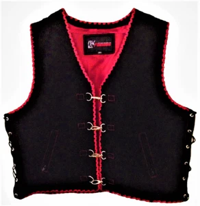 Motorcycle Suede Vest Motorbike Buckles Clip Red Hand Braided Biker Suede Vest - Picture 1 of 3