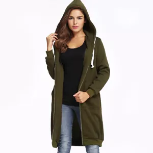 Women Hoodie Long Hooded Sweatshirts Coat Casual Pockets Zipper Solid Outerwear - Picture 1 of 6