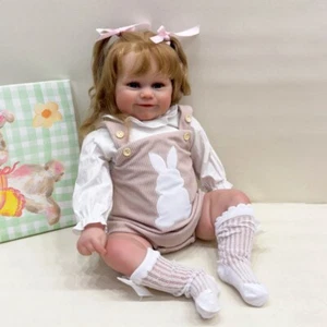 24" Lovely Reborn Baby Doll Rooted Curly Hair 3D Skin Girl Toddler Birthday Gift - Picture 1 of 5