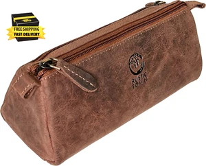 Leather Pencil Case - Full Grain Leather Zippered Pen Pouch - Stationery Bag Pen - Picture 1 of 6