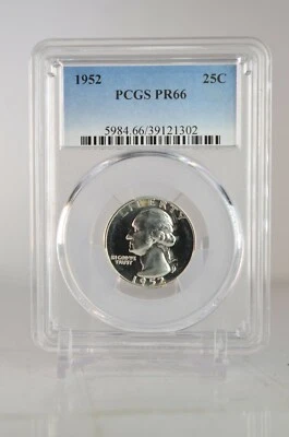 PR66 1952 PCGS GRADED SILVER WASHINGTON QUARTER PROOF COIN RARE UNCIRCULATED - Image 1 of 4
