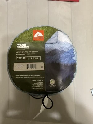  Packable Blanket,Blue Mountain Scene Design with Stuff Sack for Camping Picnics - Image 1 of 2