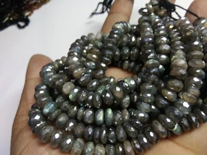 AAA LABRADORITE SILVER COATED RONDELLE FACETED 7.5-8 MM BEADS GEMSTONE 7" STRAND - Picture 1 of 4