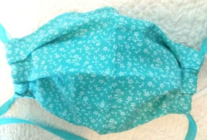 PPE Turquoise Blue Cotton Mask Filter Pocket Reversible Elastic& Straps Washable - Picture 1 of 7