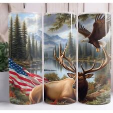 Woodland Deer Eagle Flag 20oz Skinny Tumbler Custom Insulated Drinkware