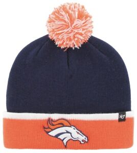 '47 Men's Denver Broncos Baraka Navy Cuffed Pom Knit Beanie Toboggan Winter Hat