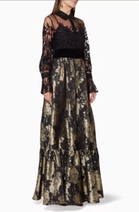 $1090 Badgley Mischka Women's Gold Black Floral Sequin Gown-Flamenco Dress Sz 6 - Picture 1 of 7