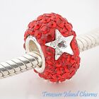 Clear Stars on Red Crystal 925 Sterling Silver European Bead Charm Single Core