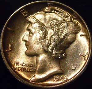 1943-D Mercury Dime Choice BU Uncirculated Full Bands - Imagen 1 de 2