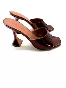 AUTH Amina Muaddi Lupita Mirror Leather Mule Sandals Size 7.5 US - Picture 1 of 6